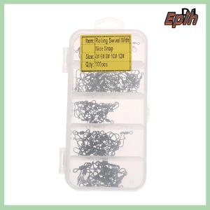 [Epih] 100pc box Stainless Steel Fishing Connector Pin 4# 6# 8#10#12# Bearing Rolling Swivel With Snap Fishhook Lure Accessories