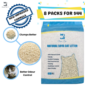 Clean Cat Cat litter Soya 100% Natural Odour Control Premium Clumping Fast Absorbent Flushable Unscented 6 Litres Pack x 8 Packs