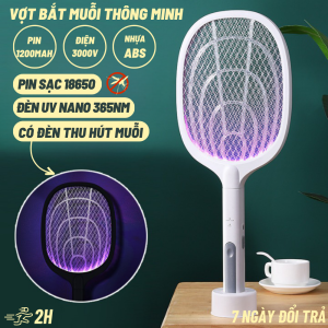 Vợt muỗi thông Minh Kiêm Đèn Bắt Muỗi Tự Động 2 Trong 1 Pin sạc 1200 mah Tăng Điện Thế 3000V - BẢO HÀNH 12 THÁNG