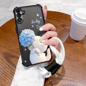 Case for samsung a55 5g 2023 samsung a35 a36 5g phone casing Softcase silicone shockproof Cover new design aesthetic Cartoon Flower Cat with Lanyard for girls SJSTLSHM01