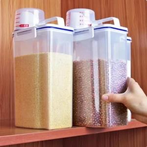 Transparent Kitchen Cereals Storage Box with Measuring Cup Moisture Proof Food Storage Containers Sealed Rotary Lid