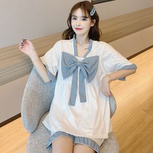 Bộ Ngủ Nữ Cộc Nơ Ngực Kẻ Sọc Siêu Dễ Thương Siêu Mềm Mại