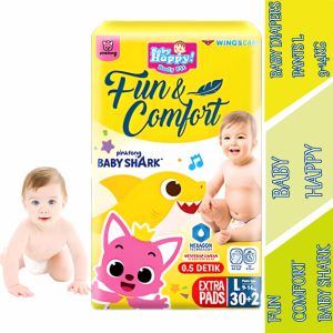 Baby Diapers Pants - Baby Happy - Popok Bayi Body Fit Fun Comfort - Uk.L 30+2pcs