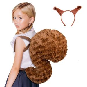Animal Squirrel Costume Set with Squirrel Ears Headband Squirrel Tail Accessories for Halloween Fancy Dress Party Props