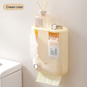 BHQ 3 in1 Wall Mounted Tissue Box Waterproof Punch-free Tissues Wet Wipes Garbage Bag Kitchen Bathroom Storage