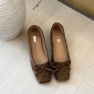 Free Shipping Polka Dot Bowknot Shoes For Women 2026 Autumn New Collection Square-Toe Shallow-Cut Soft-Soled Elegant Flats