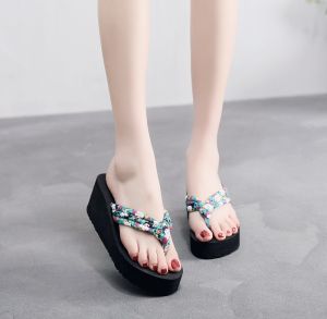 Free Shipping WomenS Flip-Flops WomenS Shoes Ladies Sandals Korean-Style Outdoor Sandals New High-Heeled Thick-Soled Summer Beach Sandals Wholesale.