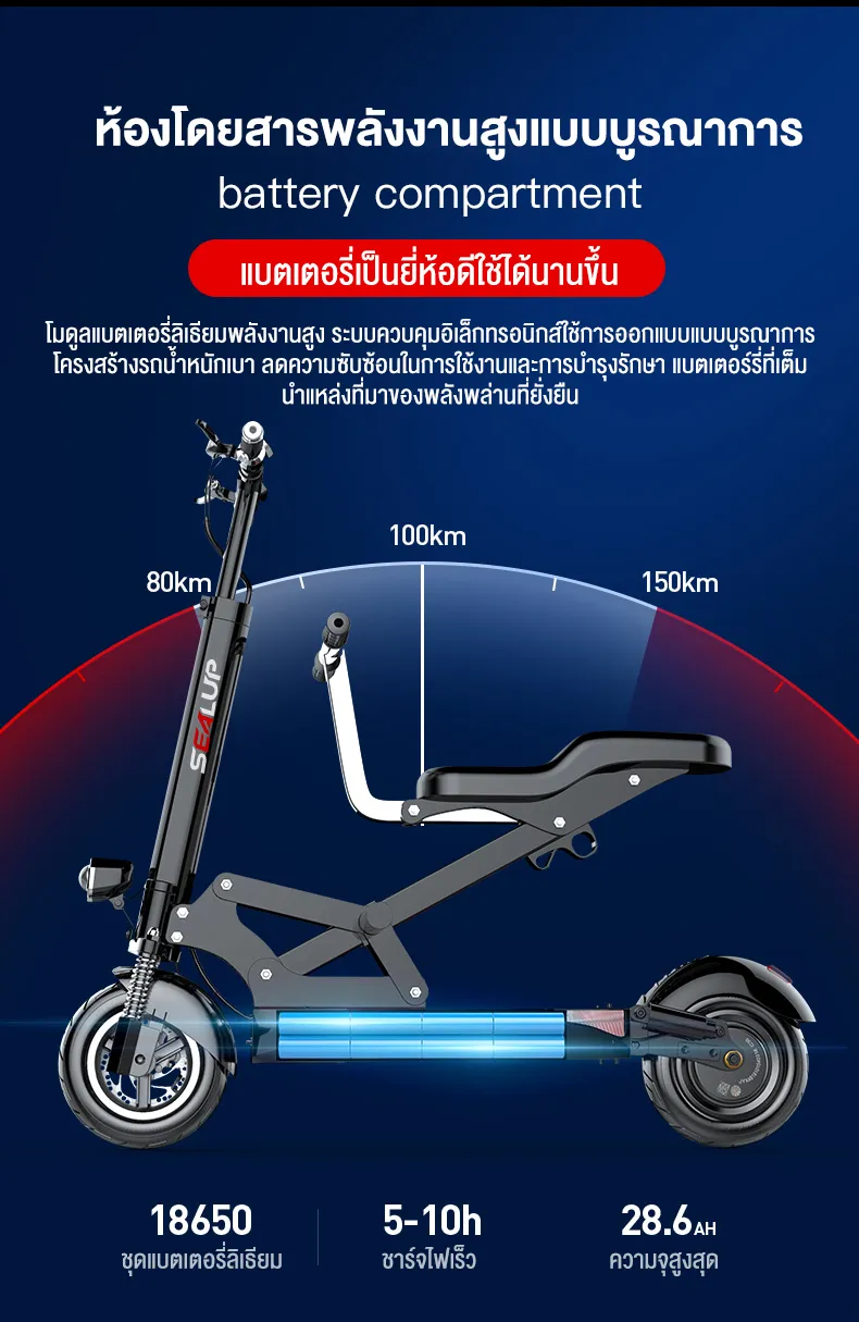 SEALUP Q13 พ่อแม่ลูกรถไฟฟ้า สกู๊ตเตอร์ไฟฟ้าออฟโรด สกูตเตอร์ไฟฟ้า คันใหญ่พับได้ กับลูกๆจักรยานไฟฟ้า กันน้ำ