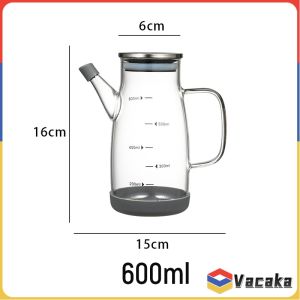 Vacaka 600ml/800ml/1000ml Glass Oil Bottle Cooking Oil Vinegar Soy Sauce Bottle Leak Proof Kitchen Tool