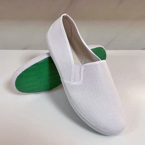 In-Stock White Cloth Shoes For Men Funeral White Shoes With Green Soles Elastic Cloth Shoes For Women Flat-Heeled White Mourning Shoes
