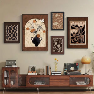 Tranh treo tường phong cách vintage tông nâu sang trọng cách điệu bộ 5 tấm trang tri decor