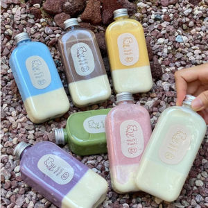 400/500ML Pet Plastic Juice Bottle Cute Yogurt Bottle Tour Drinking Bottle W/Aluminum Cap for Milk Tea/Juice/Fruit Tea Drink
