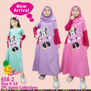 Little pineapple gamis dress minni hijab anak 4-9Y