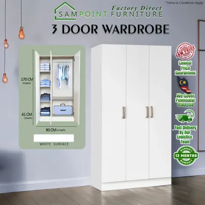 ⏰ Almari Baju 3 Pintu Terkini Murah Hurry Promo🔥DIY REQUIRED or FULL INSTALLATION/ASSEMBLY SamPoint_Modern Design 3 Door Wardrobe/BeigeWhiteColumbiaBrownGrey Colour/Quality Stylish Simple Minimalis(BilikRoom)Ready Stock