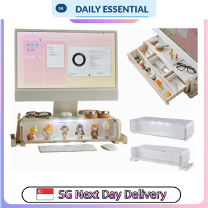 【DAILY ESSENTIAL】 Desktop Monitor Stand with Storage Drawer Optional Light