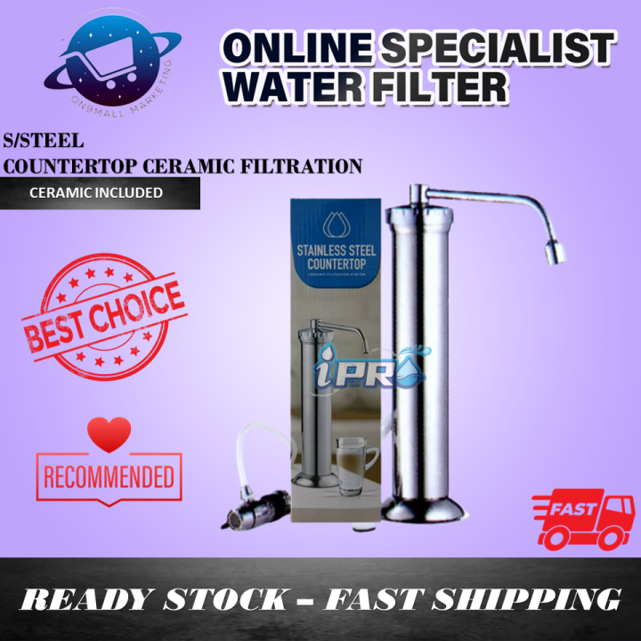 Indoor 10” Stainless Steel Countertop Ceramic Water Filter Set