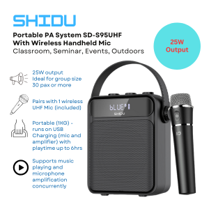 SHIDU Portable Voice Amplifier with Wireless Handheld Mic for Events Music Seminars Teaching SD-S95UHF
