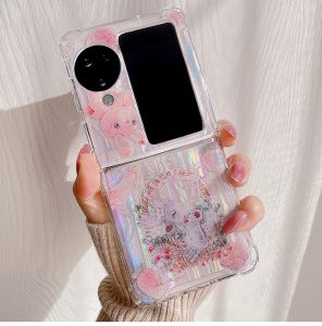 !!เคสโทรศัพท์มือถือสำหรับ OPPO Find N3 Flip Find N2 Flip พิมพ์ลาย Rabbit & Flowers สีสันคิ้วท์มินิมอล สไตล์เกาหลี น่ารักๆ