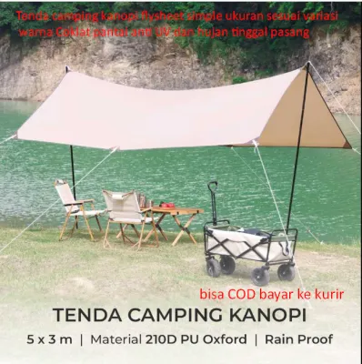 Tenda camping kanopi flysheet simple ukuran sesuai variasi warna Coklat pantai anti UV dan hujan tinggal pasang