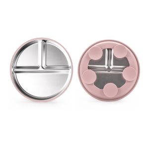 NOBLELYN with Suction Stainless Steel Kids Plate Silicone Sleeves Non-Slip Toddler Bowls Anti Breakage Divided Baby Plates