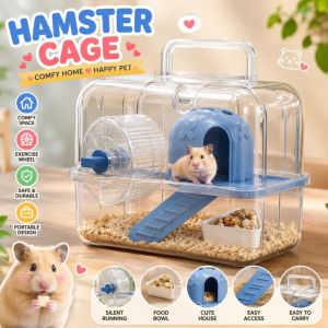 Transparent Hamster Cage Acrylic Hamster Hide House Double Layer Water Bottle Exercise Wheel