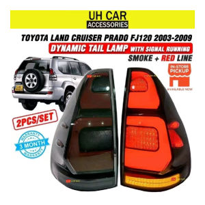 Toyota Land Cruiser Prado FJ120 2003 - 2009 Dynamic Tail Lamp With Signal Running ( Smoke + Red Line )