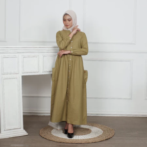 Gamis Wanita Muslim Terbaru Baju gamis blues dewasa Bahan Linen Premium