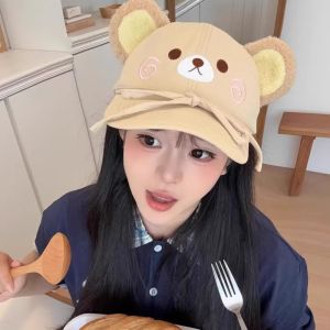 CHARMI Bow Rilakkuma Baseball Cap Peaked Sunscreen Bear Hat with Ears Creative Cute Relax Bear Cap Girls