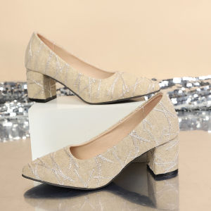 [Free Shipping] Versatile Everyday Chunky Heel Wedding Shoes Bridal Shoes Wedding Dress Shoes Engagement Shoes Business Banquet Shoes Commuter Shoes Casual Shoes Crystal High Heels