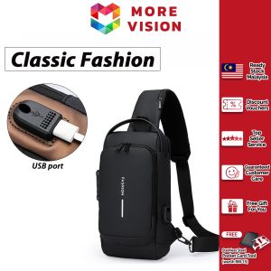Men Anti-theft Lock Sling Bag Chest USB Crossbody Travel Shoulder Beg Silang Lelaki Waist Pouch Messenger Murah 单肩包男 胸包