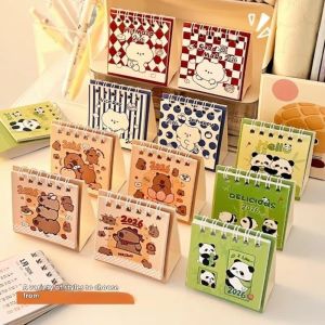 JINXUANE คาปิบาร่าการ์ตูน ปฏิทินตั้งโต๊ะ รูปแบบผู้วางแผน ขนาดเล็ก สมุดวางแผนรายวัน ใหม่ ตกแต่งโต๊ะทำงาน