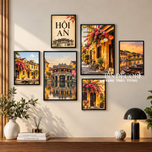 (ẢNH THẬT) Tranh treo tường phố cổ hội an bộ 6 tấm trang trí decor quán nhà hàng TT156