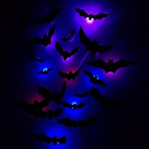 YOUSHI TOP PVC LED Bat Wall Stickers DIY Luminous Halloween Bat Stickers Door Stickers Black 3D Wallpaper Decal Haunted House