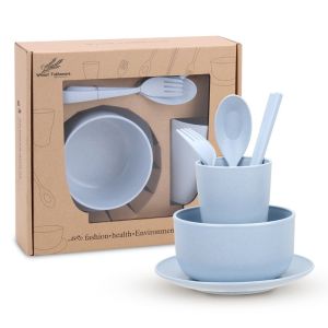 Mangkuk Set Mangkuk Beranak Gelas Sendok Bahan Jerami BPA FREE