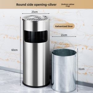 LYMEDIA Round Large Garbage Bin Stainless Steel Standing Waste Bin Outdoor High Cylindrical Trash Can for Public Place Garden