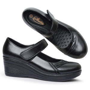 SHUTA Black Velcro Mary Jane Platform Shoes Slip Resistant Rubber Waterproof Daily Office School Shoes
