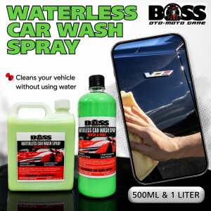 BOSS WATERLESS CAR WASH SPRAY FOR CARS BIKES AND MOTORCYCLES 500ML/ 1 LITER WITH MICROFIBER TOWEL CLOTH
