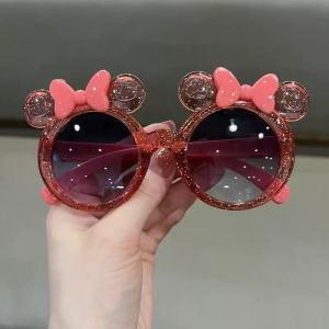 QUẢ KHẾ⭐Kính râm họa tiết hoạt hình dễ thương với nơ pha lê và Tai chuột cho trẻ em thời trang UV400 bảo vệ