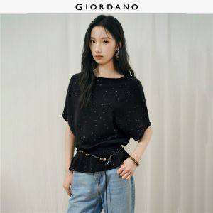 Giordano Women Sequined boat neck cinched waist knitwear Free Shipping 18356610