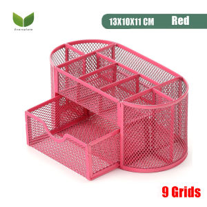 Eversalute Desk Organizer Mesh Desktop Office Supplies Multi-functional Caddy Pen Holder Stationery with 6 Compartments and 1 Drawer for Home School Classroom