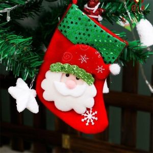 Christmas Tree Hanging Mini Stockings Gift Bag Santa Snowman Reindeer Sock Ornament for Home Holiday Party Decoration
