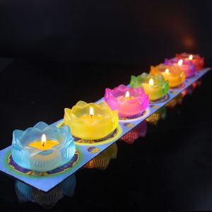 (Local warehouse) Seven-color glazed lotus candlestick butter lamp base household crystal lotus glass creative lotus butter lamp in front of Buddha