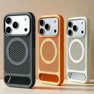 Mesh Cooling Folding Holder for MagSafe Phone Case For iPhone 17 17Pro Max 16 Pro Wireless Charging Shockproof Cover