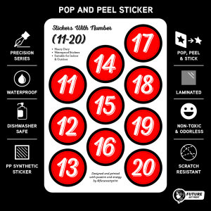 Set Number Stickers of 1-100 Alphabet Letter A-Z Symbols. Premium Red Sticker Label. Restaurant Dining Table Nombor Meja