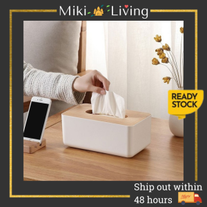 MIKI Modern Style Tissue Holder Box / Tissue Box for toilet kitchen and living room / Tissue Storage Box with Wooden Bamboo Cover