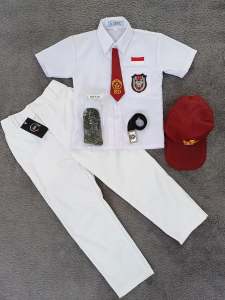 setelan seragam sekolah putih-putih pendek panjang laki-laki sd kelas 1-6 topi merah