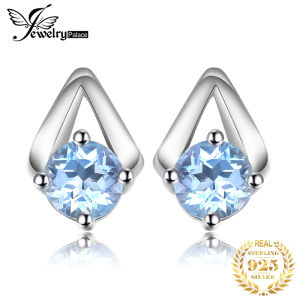 JewelryPalace 1.2ct Round Natural Sky Blue Topaz 925 Sterling Silver Stud Earrings for Woman Trendy Statement Gemstone Jewelry