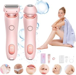 Electric Razor for Women Rechargeable Hair Remover Portable and Safe Lady Razor 2 in 1 Double-Headed Waterproof Wet and Dry Electric Bikini Trimmer for Women (Blue)