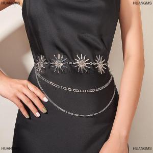 [COD] HUANGMS สายโซ่คาดเอวสไตล์พังก์กอธิคมูนมูนชุดเดรสโลหะหลายชั้นสำหรับผู้หญิงเครื่องประดับชุดเดรสสายรัดเอว