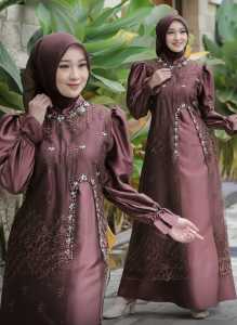 MANDA DRESS bahan satin mix tile brukat aplikasi payet gamis kondangan/lebaran cantik